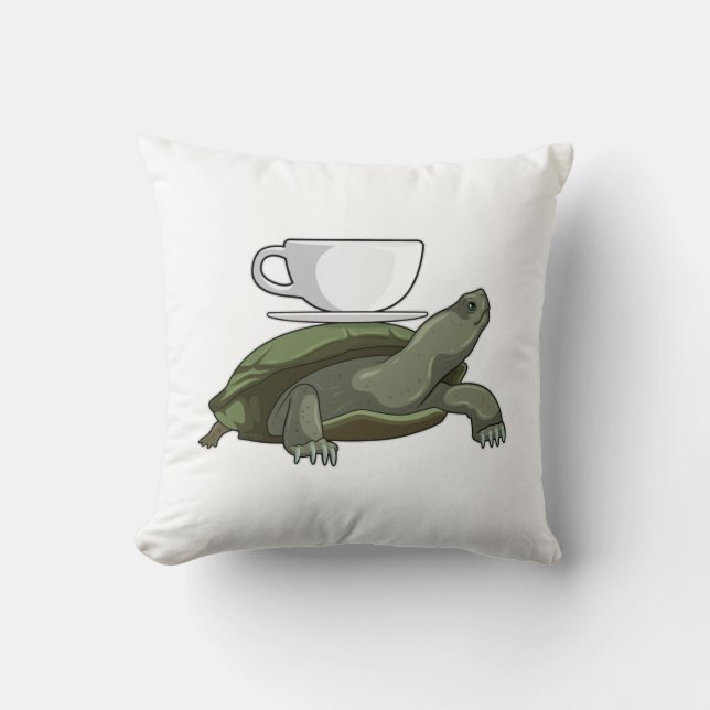 Turtle with Teacup Throw Pillow (Front)