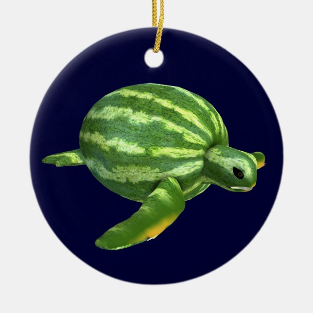 Turtle with Watermelon Body Ceramic Ornament (Front)