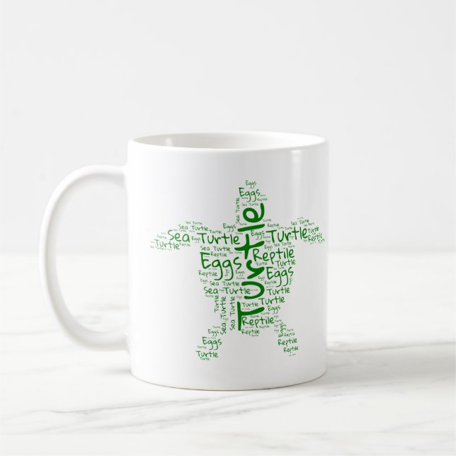 Turtle Word Cloud Mug – Ocean Lover Coffee Cup (Left)