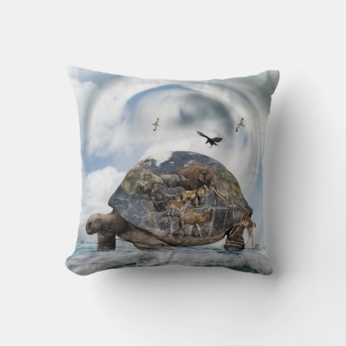 Turtle World Animals Throw Pillow