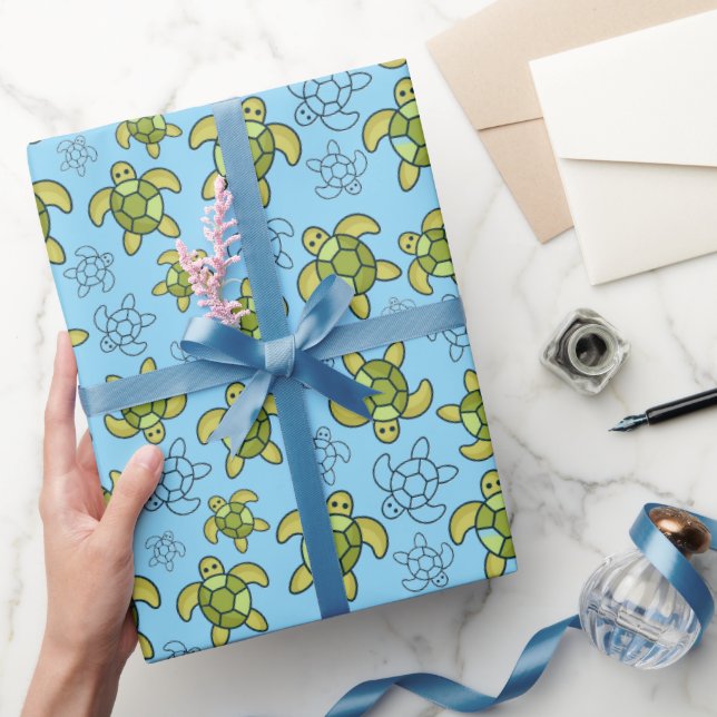 Turtle Wrapping Paper, Watercolor Sea Turtle Gift Paper (Gifting)