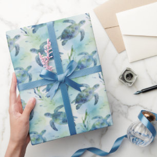 Turtle Wrapping Paper, Watercolor Sea Turtle Gift Paper