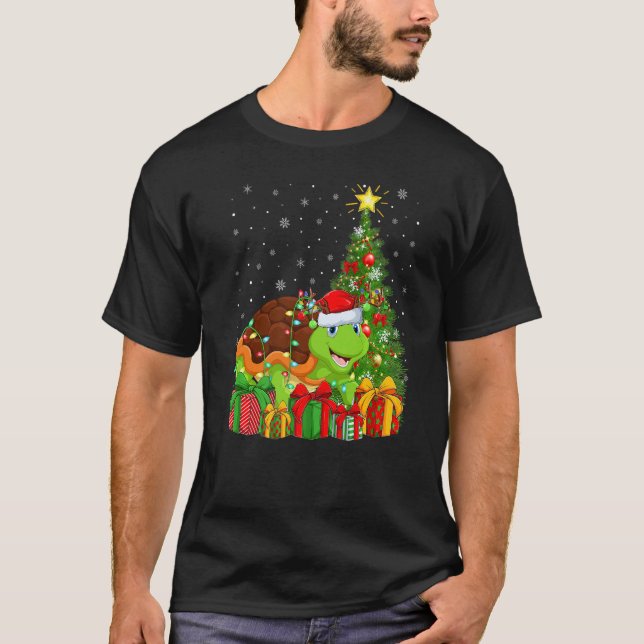 Turtle  Xmas Holiday Santa Turtle Christmas Tree T-Shirt (Front)