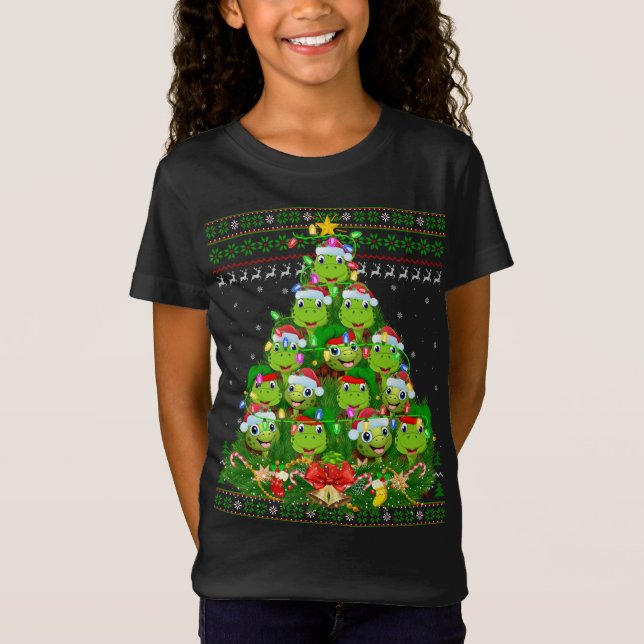 Turtle Xmas Lighting Tree Santa Turtle Ugly Christ T-Shirt (Front)