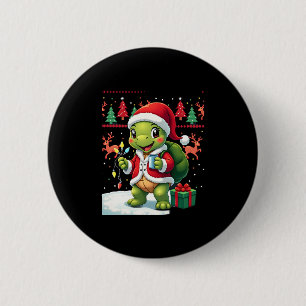 Turtle Xmas Lights Ugly Santa Turtle Christmas Tan Button