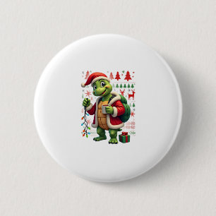 Turtle Xmas Lights Ugly Santa Turtle Christmas Tan Button