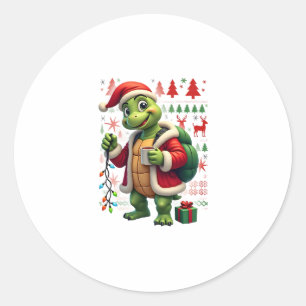 Turtle Xmas Lights Ugly Santa Turtle Christmas Tan Classic Round Sticker