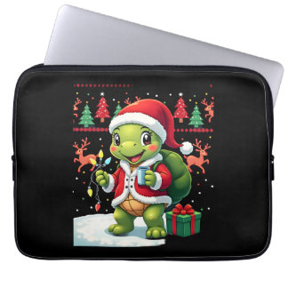 Turtle Xmas Lights Ugly Santa Turtle Christmas Tan Laptop Sleeve