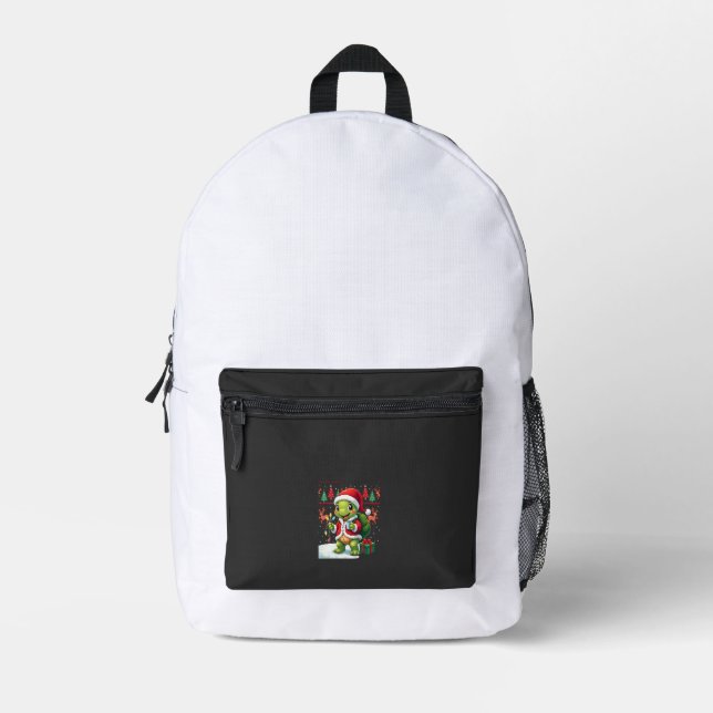 Turtle Xmas Lights Ugly Santa Turtle Christmas Tan Printed Backpack (Front)