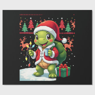 Turtle Xmas Lights Ugly Santa Turtle Christmas Tan Wrapping Paper
