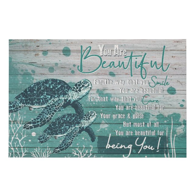 Turtle You Are Beautiful Inspirational  Faux Canvas Print (Front)
