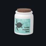Turtlely Awesome! Candy Jar<br><div class="desc">White Porcelain candy jar with an image, on both sides, of a baby sea turtle, an endangered creature and member of the Aquarium Conservation Program at Xcaret, Mexico and an optional pun. See matching mug, Melamine plate, square ceramic tile and coasters. See the entire Nature & Wildlife Candy Jar collection...</div>