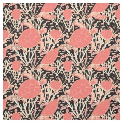 Turtles and Fish Coral Reef Underwater Pattern Fabric