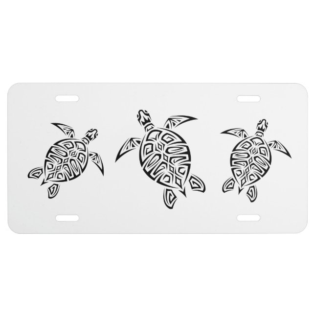 Turtles Animal Tribal Tattoo Black And White License Plate (Front)