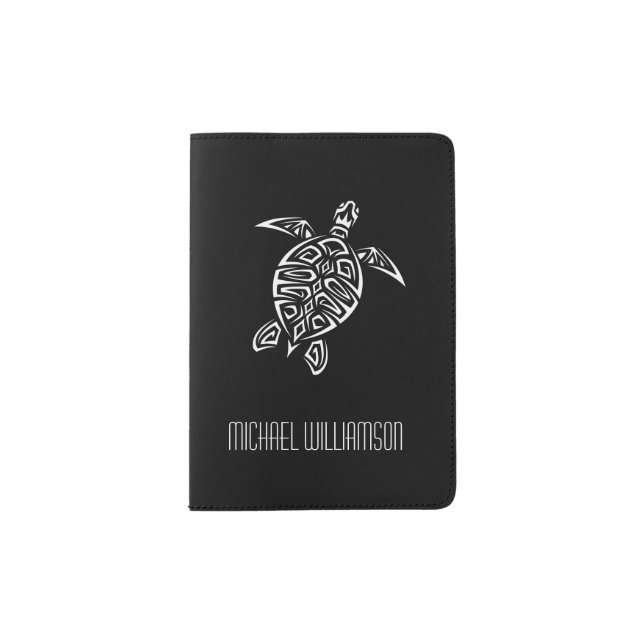 Turtles Animal Tribal Tattoo Monogram Passport Hol Passport Holder (Front)