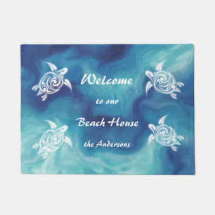 Turtles Beach House Family Name White Blue Doormat