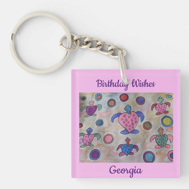 Turtles & Circles Birthday  Keychain (Front)