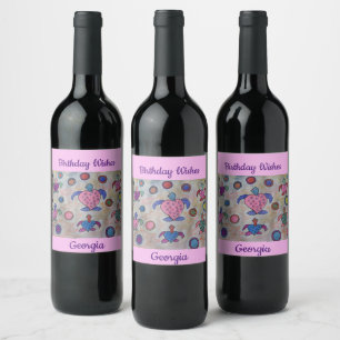 Turtles & Circles Birthday Wine Label