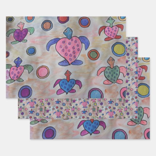 Turtles  Circles Wrapping Paper Sheets