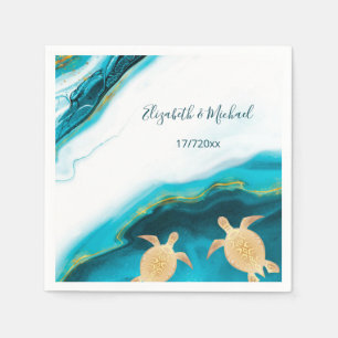 Turtles Coastal Turquoise Custom Beach Wedding Napkins