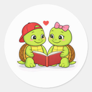 Turtles enjoying a quiet moment classic round sticker