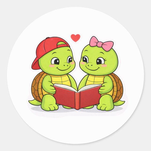 Turtles enjoying a quiet moment classic round sticker (Front)
