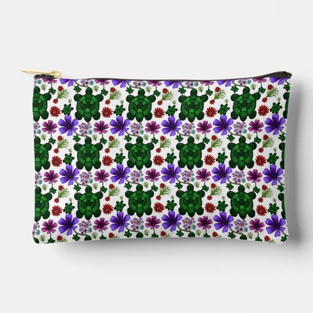 Turtles floral pattern  accessory pouch (Front)