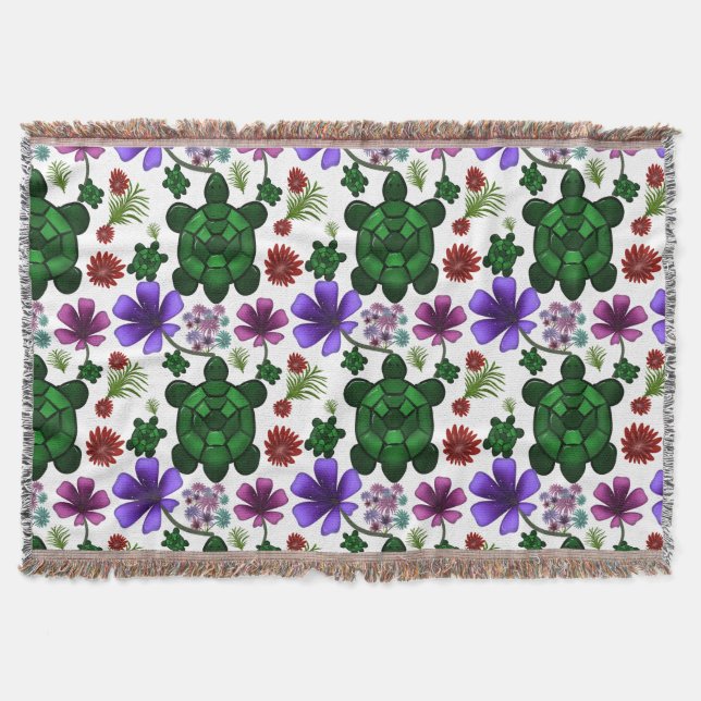 Turtles floral pattern  throw blanket (Front)
