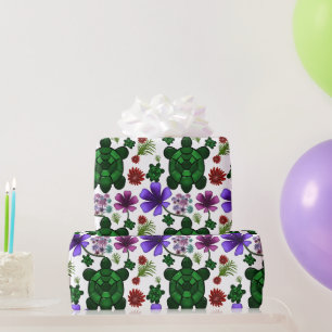 Turtles floral pattern wrapping paper