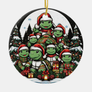 Turtle's happy with Christmas gifts  Ceramic Ornament