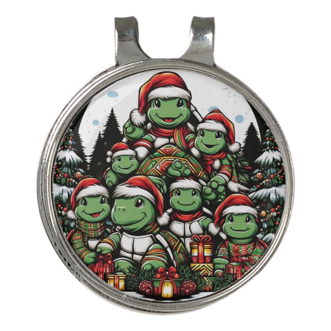 Turtle's happy with Christmas gifts  Golf Hat Clip (Front)