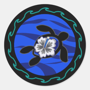 turtles & hibiscus classic round sticker