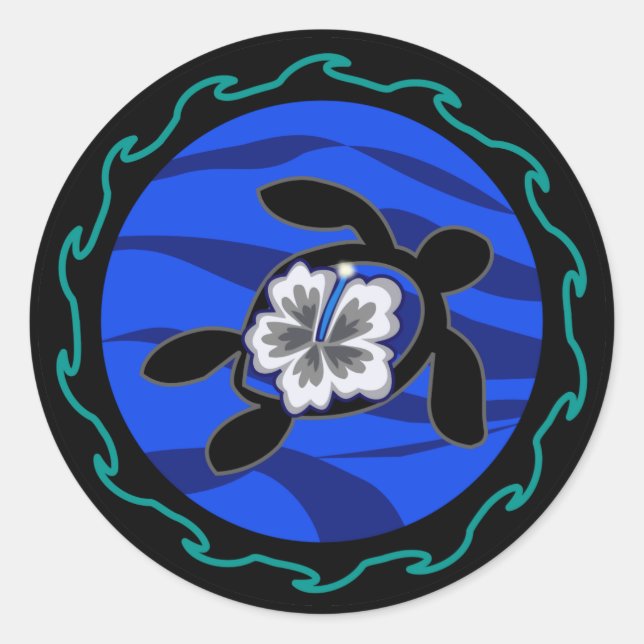 turtles & hibiscus classic round sticker (Front)