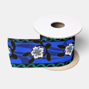 turtles & hibiscus satin ribbon