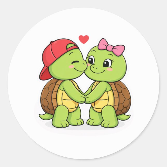Turtles in love with a heart classic round sticker (Front)