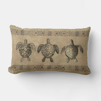 Turtles in Sepia Colors Lumbar Pillow