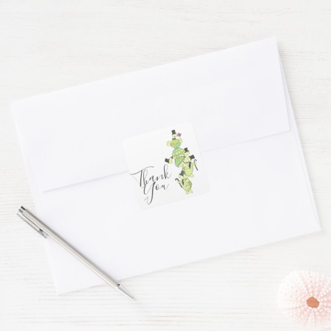 Turtles in Top Hats Thank You Square Sticker (Envelope)