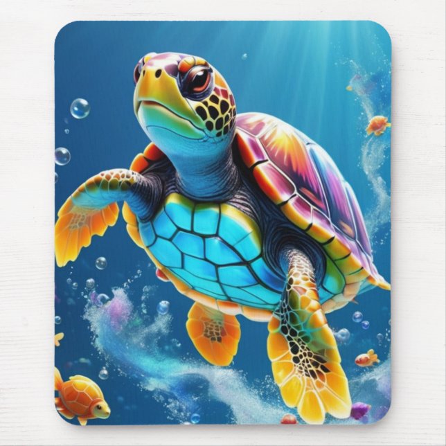 Turtle's Journey Through a Sparkling Jelly Ocean Mouse Pad (Front)