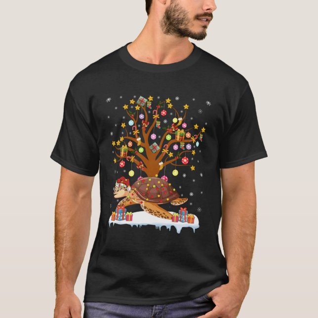 Turtles Lighting Xmas Tree Gift Turtle Tree For Ch T-Shirt (Front)