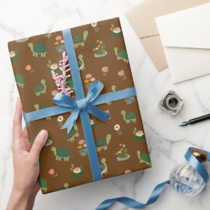 Turtles & Lily Pads on Brown Wrapping Paper