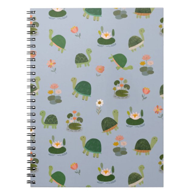 Turtles & Lily Pads on Light Blue Notebook (Front)