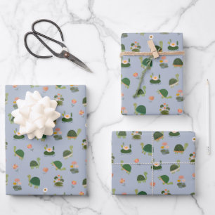 Turtles & Lily Pads on Light Blue Wrapping Paper Sheets