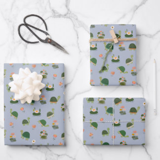 Turtles & Lily Pads on Light Blue Wrapping Paper Sheets