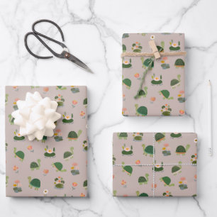 Turtles & Lily Pads on Light Brown Wrapping Paper Sheets