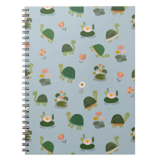 Turtles & Lily Pads on Pale Gray-Blue Notebook