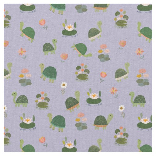 Turtles & Lily Pads on Pale Gray-Purple Fabric