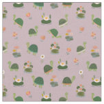 Turtles &amp; Lily Pads on Pastel Gray-Pink Fabric