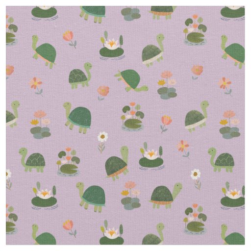 Turtles & Lily Pads on Pinkish Purple Fabric