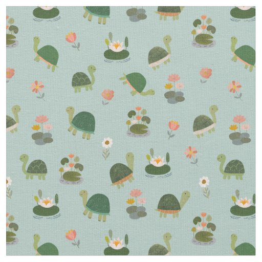 Turtles & Lily Pads on Pistachio Green Fabric