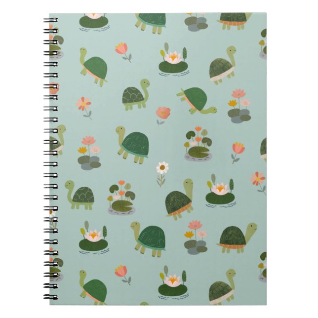 Turtles & Lily Pads on Pistachio Green Notebook (Front)
